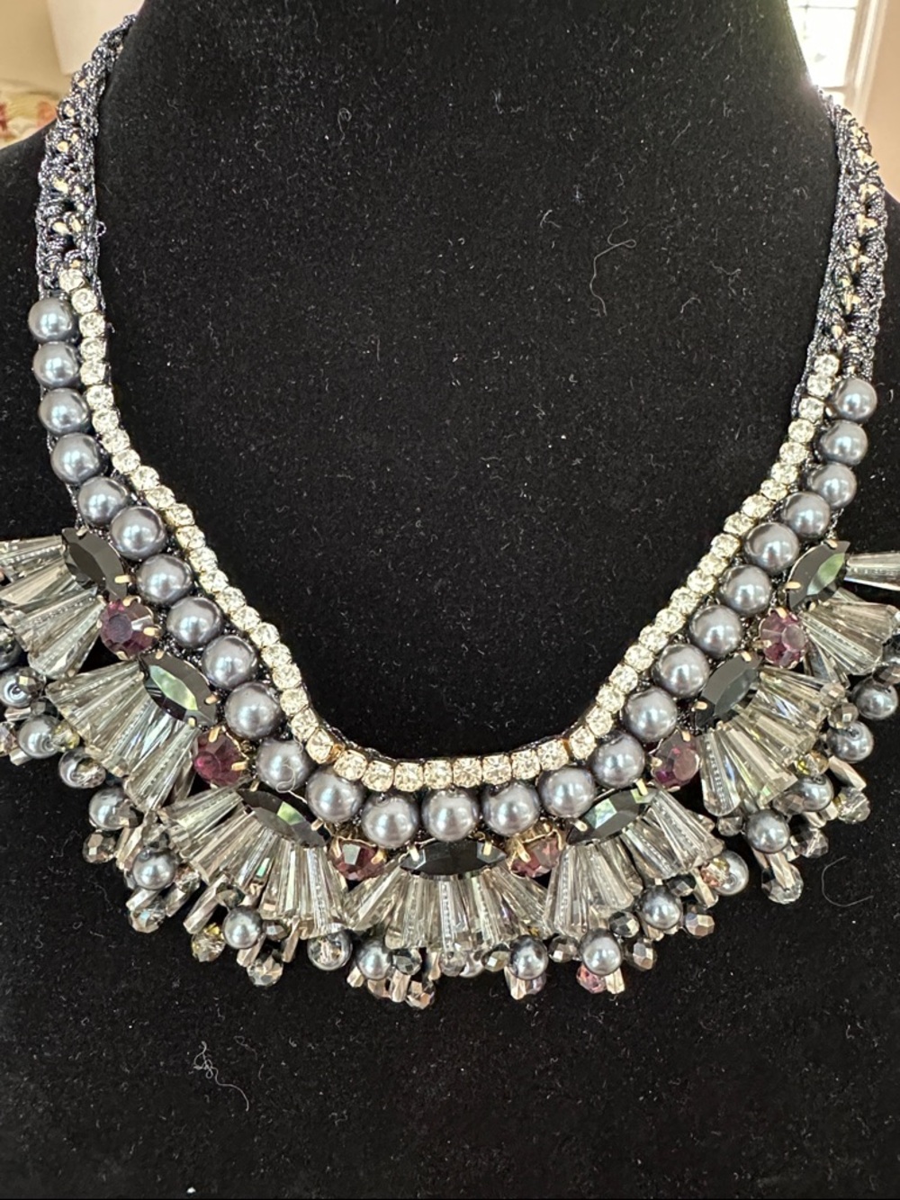 Capri Colette Statement Pearl & Crystal Bib Necklace in Gray Tones